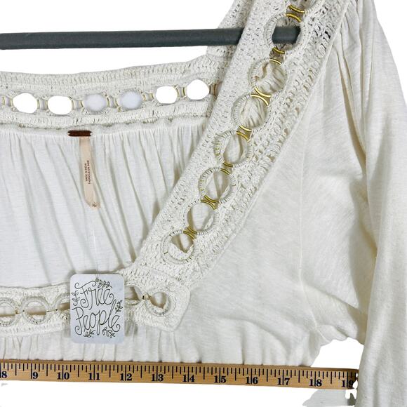 Nwt Free People Moonlight Gold Metal Ring Cochet Peasant Top Size XS - Picture 7 of 7